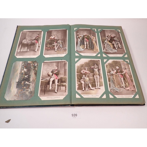 920 - A dark green postcard album - approx 200 cards including Battle of Waterloo and Napoleon Bonaparte h... 