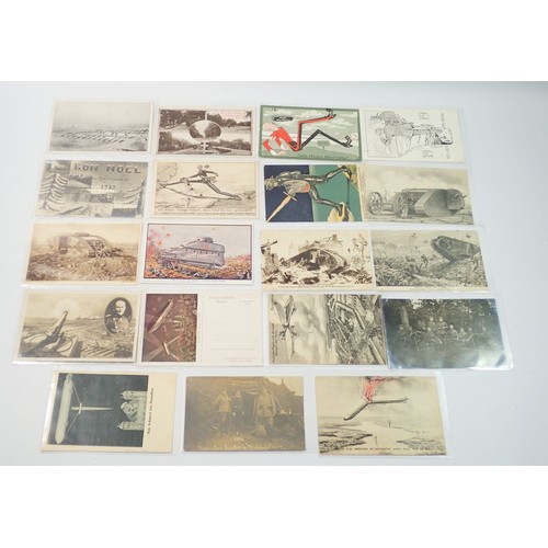 889 - A group of 20 WWI postcards including Jersey POW camp, tanks etc.