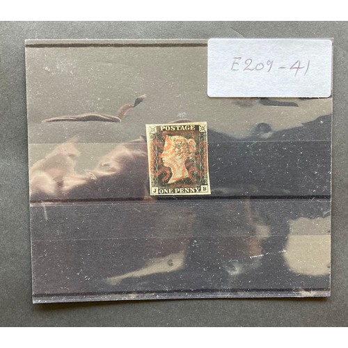 855 - GB stamp: QV line-engraved 1d black ‘JB’, Plate 1, 4-margin, red Maltese Cross