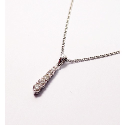 453 - An 18 carat white gold necklace with graduated diamond set pendant, 1.7cm drop, 3.6g