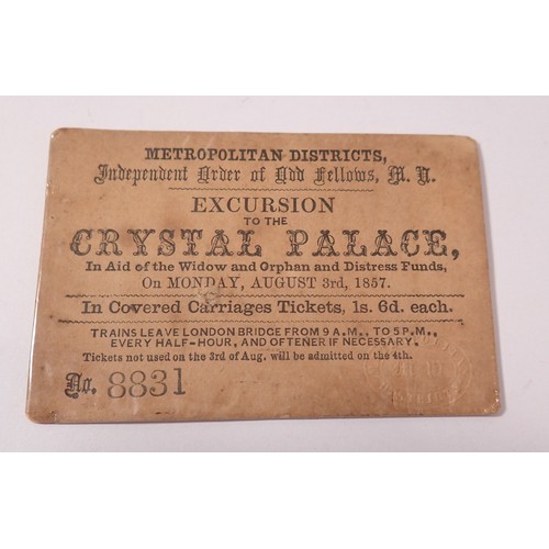 929 - A small collection of tickets including Railway Crystal Palace Excursion 1857, Rugby Wales v France ... 