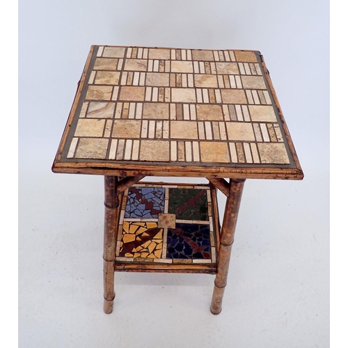 1001 - A vintage bamboo and mosaic occasional table, 41 x 41 x 67cm