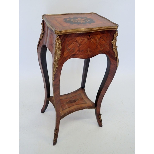 1011 - A late 19th century French small kingwood marquetry occasional table with rise top and bird decorati... 