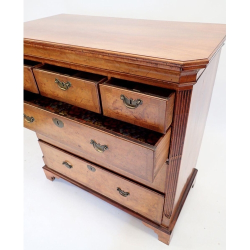 1020 - An 18th century walnut chest of three short and three long drawers with herringbone banding and bras... 