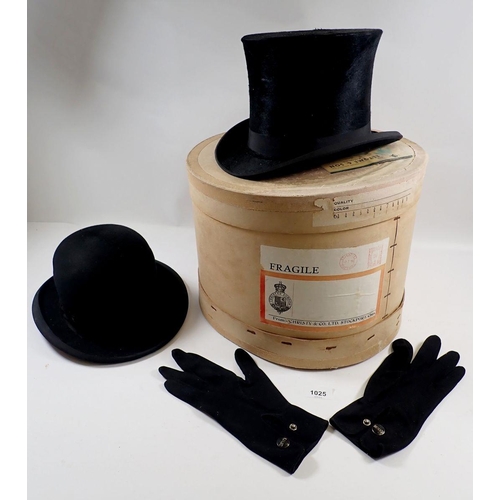 1025 - A small silk top hat by C R Wilde and a bowler hat by Eltome and Son, Ross 6 & 5/8th in original box