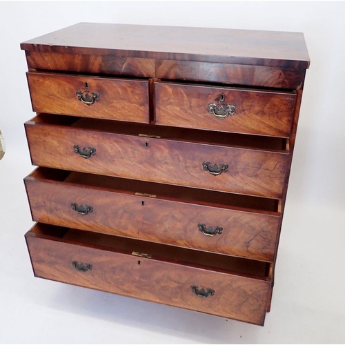 1038 - A Georgian mahogany chest of two short and three long drawers with brass drop handles on bracket fee... 