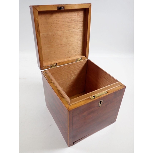 1048 - A Georgian mahogany tea caddy with satinwood edging, 15 x 15 x 16cm