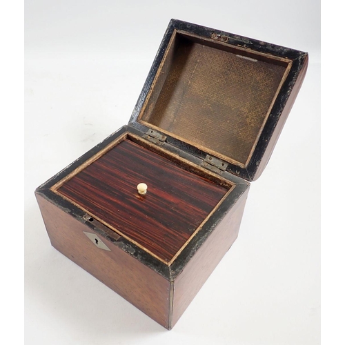 1050 - A 19th century mahogany 'Tea' caddy with label to lid, 14cm wide