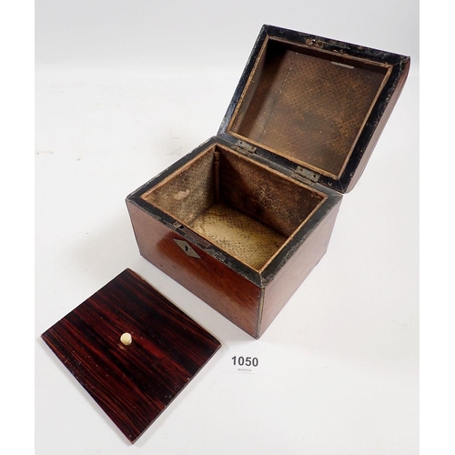 1050 - A 19th century mahogany 'Tea' caddy with label to lid, 14cm wide