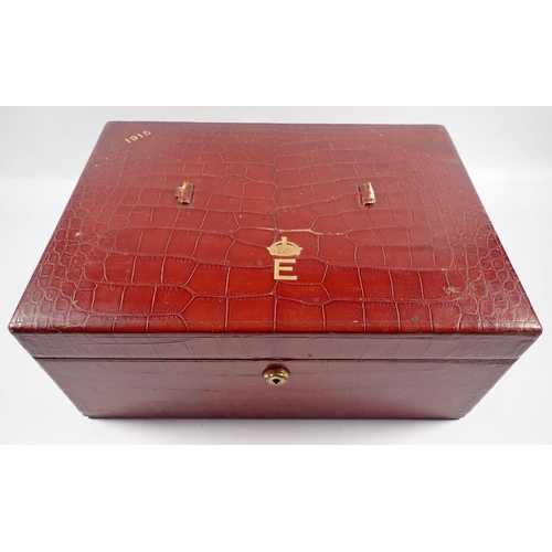 1063 - A leather dispatch box with QEII Royal Crest, dated 1915, 35cm wide