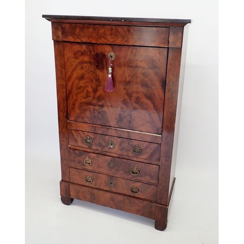 1078 - A 19th century French mahogany escritoire with frieze drawer over fall front revealing arrangement o... 