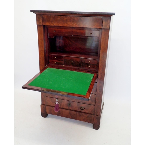 1078 - A 19th century French mahogany escritoire with frieze drawer over fall front revealing arrangement o... 