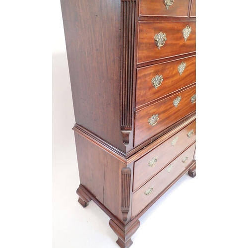 1086 - A Georgian style mahogany tallboy, the top with dentil cornice over  two short and three long drawer... 