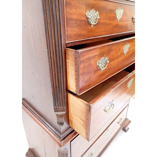 1086 - A Georgian style mahogany tallboy, the top with dentil cornice over  two short and three long drawer... 