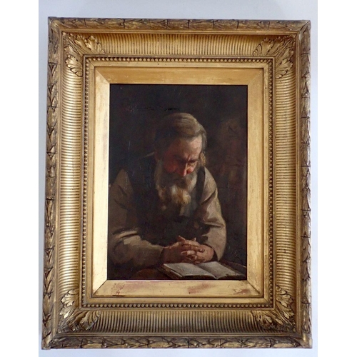 1093 - A 19th century oil on canvas elderly gentleman reading, 34 x 24cm