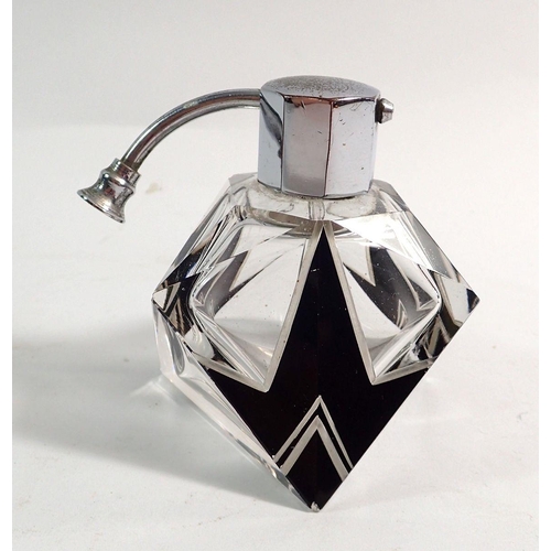 114 - An Art Deco black and clear cut glass atomizer, 8cm tall