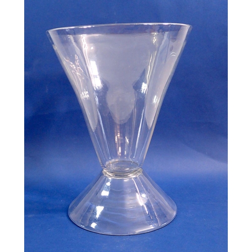 129 - A large glass flared vase on flared base, 32cm tall