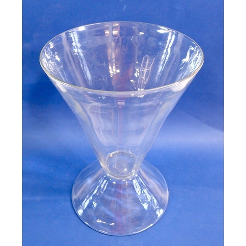 129 - A large glass flared vase on flared base, 32cm tall