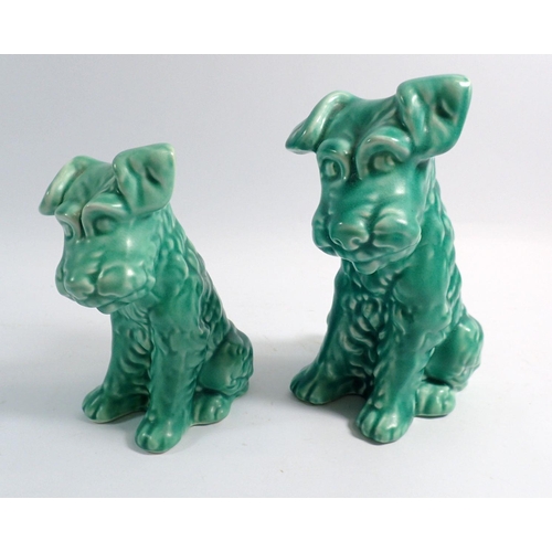 25 - Two green Sylvac dogs - unmarked, tallest 20cm