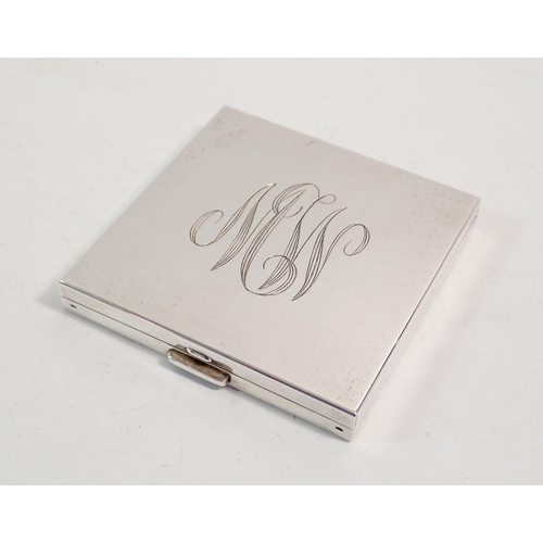 262 - A sterling silver Volupte square compact engraved MW monogram, 7.5cm