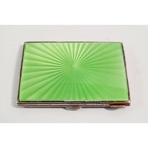 263 - An Art Deco silver and green enamel cigarette case, Chester 1937, by Walker & Hall 8x6cm