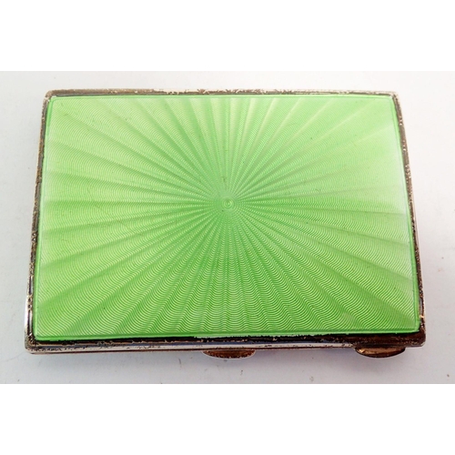 263 - An Art Deco silver and green enamel cigarette case, Chester 1937, by Walker & Hall 8x6cm