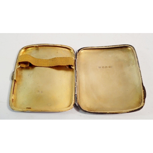 265 - A silver cigarette case with yellow guilloche enamel top and gilt interior, Birmingham 1919 by Charl... 