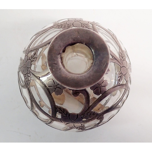 273 - A silver overlaid glass scent bottle - lacking stopper