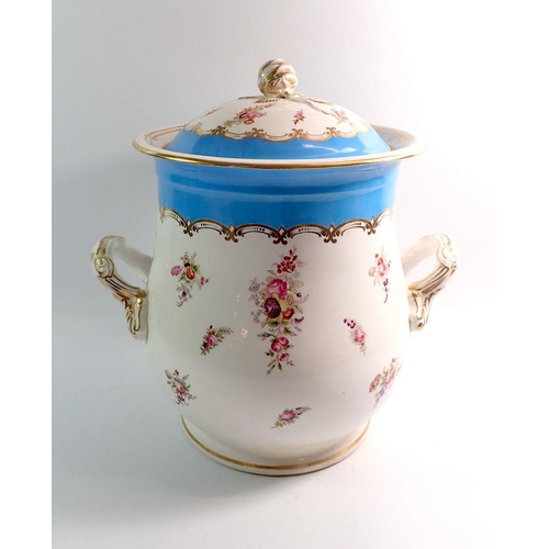 3 - A large Victorian two-handled jar and cover decorated floral sprays with gilt and turquoise borders