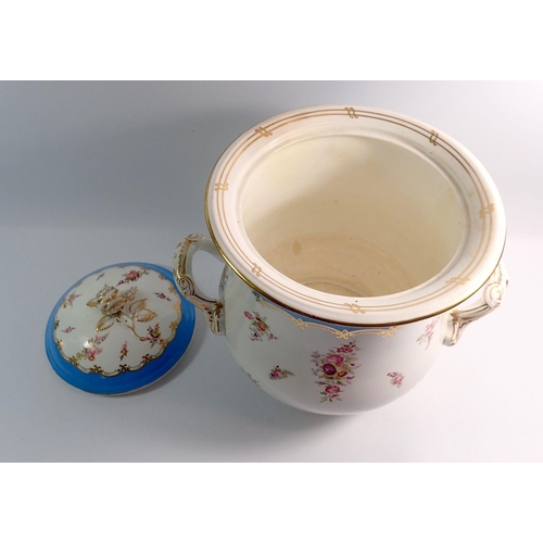 3 - A large Victorian two-handled jar and cover decorated floral sprays with gilt and turquoise borders