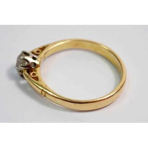 328 - A gold ring set solitaire diamond, size M to N, 2.6g, unmarked but thought to be 18ct