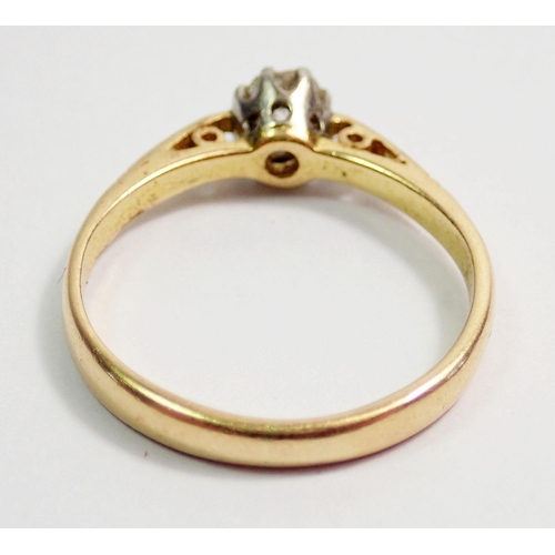 328 - A gold ring set solitaire diamond, size M to N, 2.6g, unmarked but thought to be 18ct