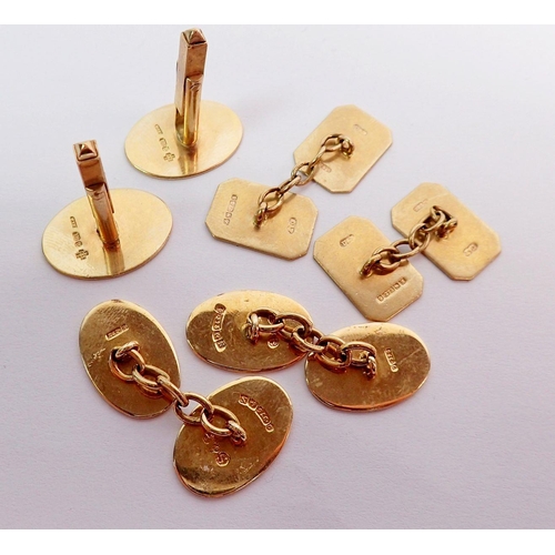 361 - Three pairs of 9ct gold cufflinks, total weight 18.8g