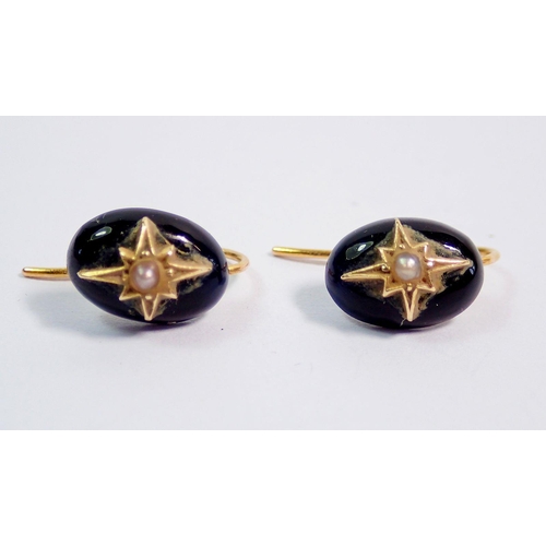 389 - A pair of Victorian black and gold earrings set pearls