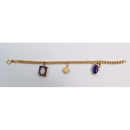 402 - An 18 carat gold charm bracelet, 11g with three 18 carat gold charms, 18cm long