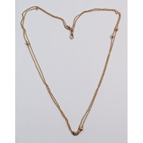 404 - A 9 carat gold fob chain with interspersed ball decoration, 13g approx 135cm long