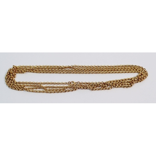 411 - A 9 carat gold long chain necklace, 128cm, 8.7g