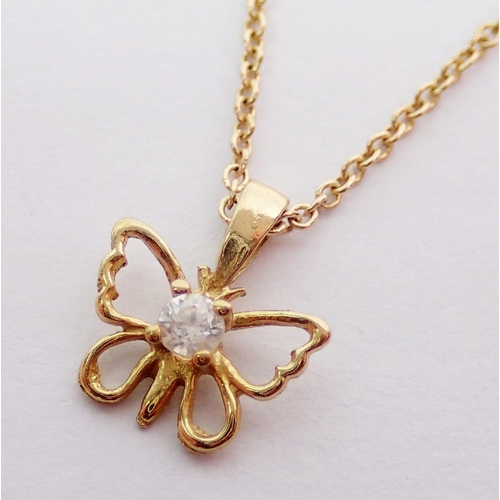 413 - A group of 9 carat gold including butterfly necklace, 6.5g