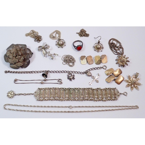 439 - A group of Eastern white metal and silver filligree jewellery and other silver jewellery