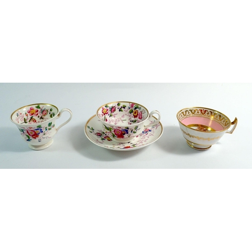 44 - A Victorian Felspar porcelain floral painted trio and a tea cup painted landscape