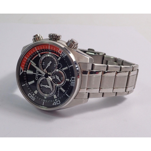 461 - A Citizen Eco-Drive gentlemans watch in stainless steel with red detailing