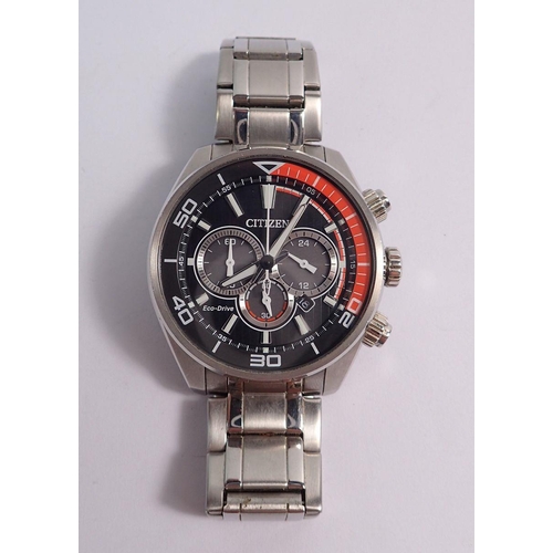 461 - A Citizen Eco-Drive gentlemans watch in stainless steel with red detailing