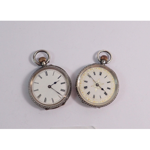 465 - Two silver keyless fob watches with enamel dials 925 and 935