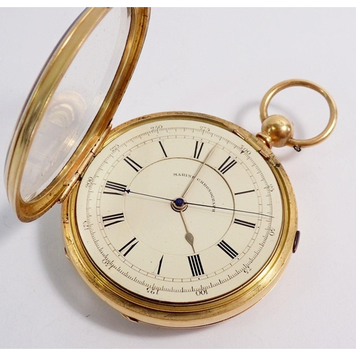 468 - An 18 carat gold 'Marine Chronograph' pocket watch by John Whipp of Rochdale, 128g, 5cm diameter