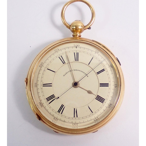 468 - An 18 carat gold 'Marine Chronograph' pocket watch by John Whipp of Rochdale, 128g, 5cm diameter