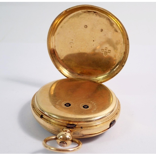 468 - An 18 carat gold 'Marine Chronograph' pocket watch by John Whipp of Rochdale, 128g, 5cm diameter