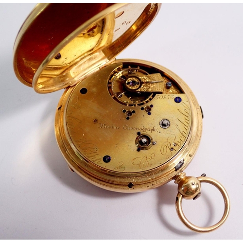 468 - An 18 carat gold 'Marine Chronograph' pocket watch by John Whipp of Rochdale, 128g, 5cm diameter