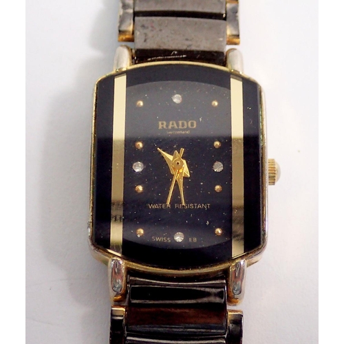 469 - A Rado ladies wristwatch 22k gold style plate with black dial and diamond dot markers