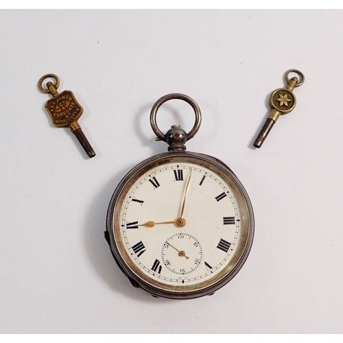 470 - A silver pocket watch and two pocket watch keys