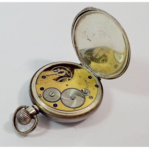 477 - An English made silver keyless pocket watch by H Samuel Manchester, Birmingham 1912